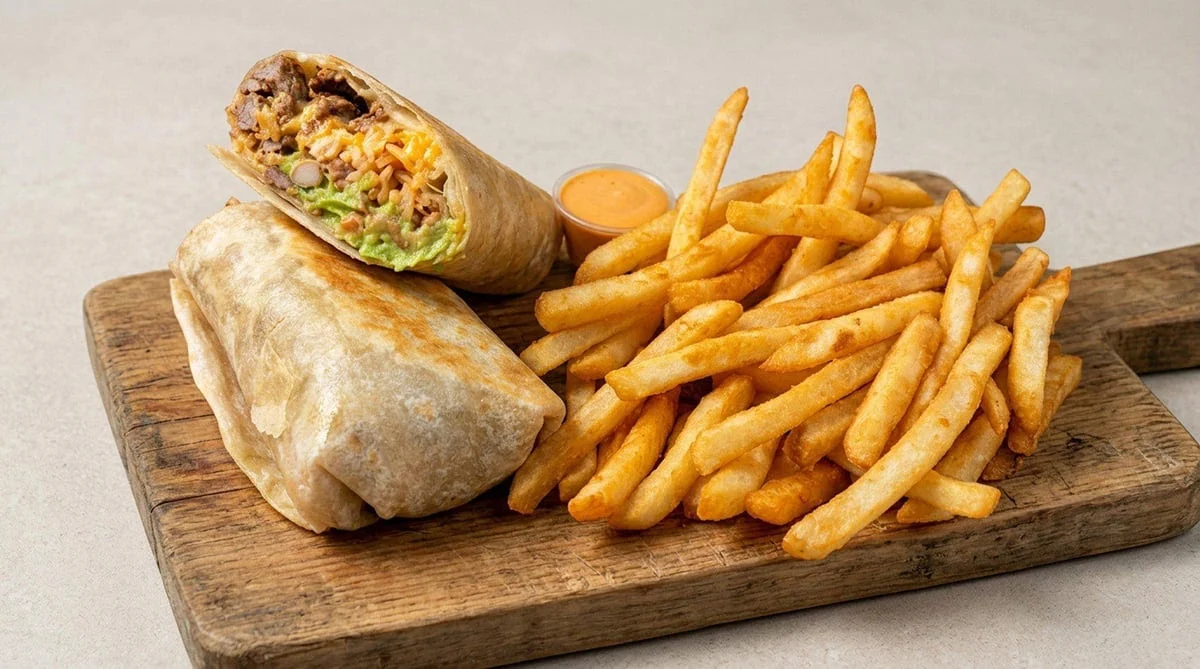 Burrito served with fries