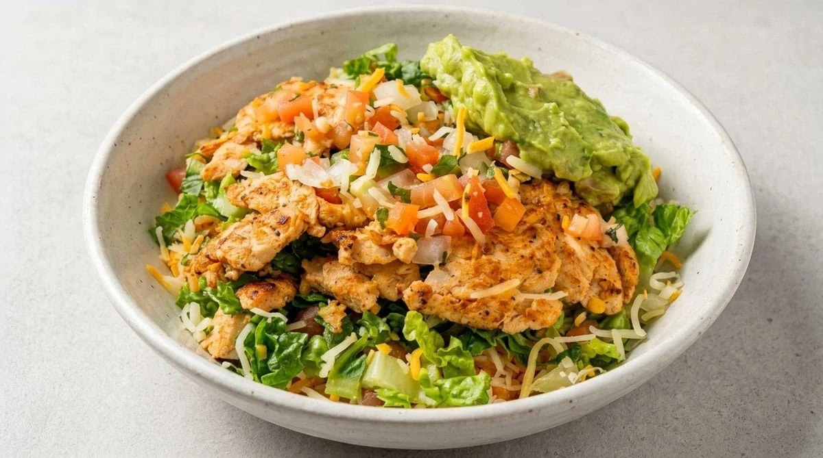 Chicken bowl over rice and beans